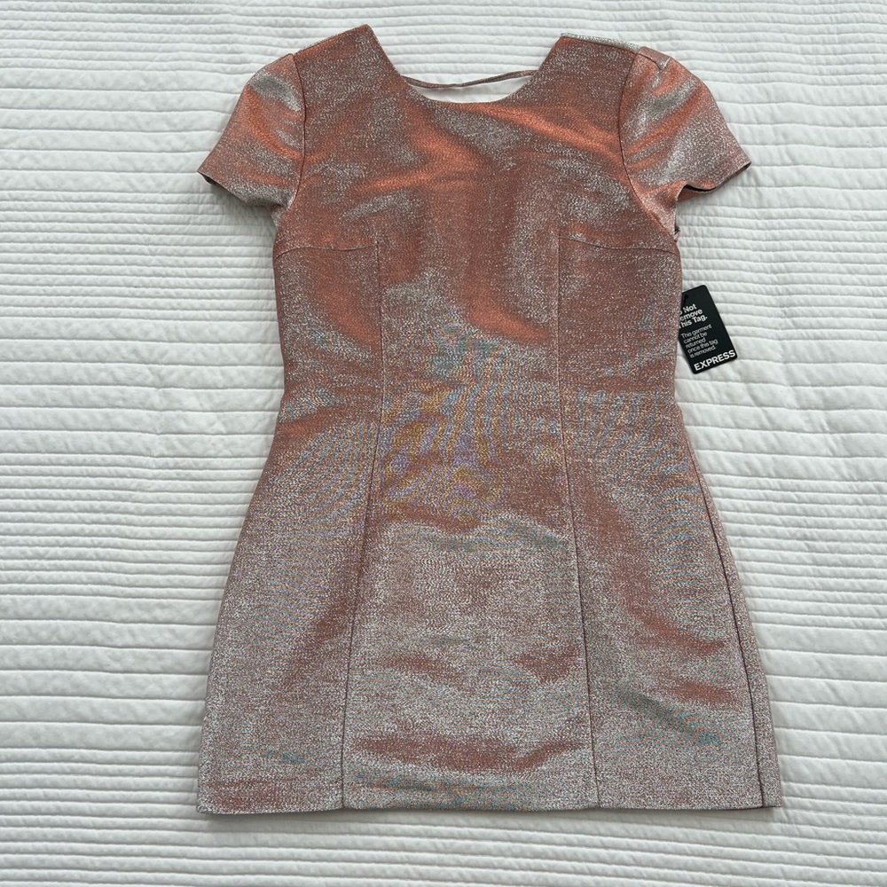Express mini cocktail dress shimmer/ metallic pink. Size 12. NWT